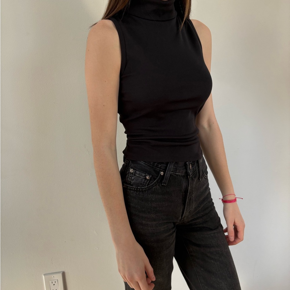 Sage Black Sleeveless Turtleneck Tank Top